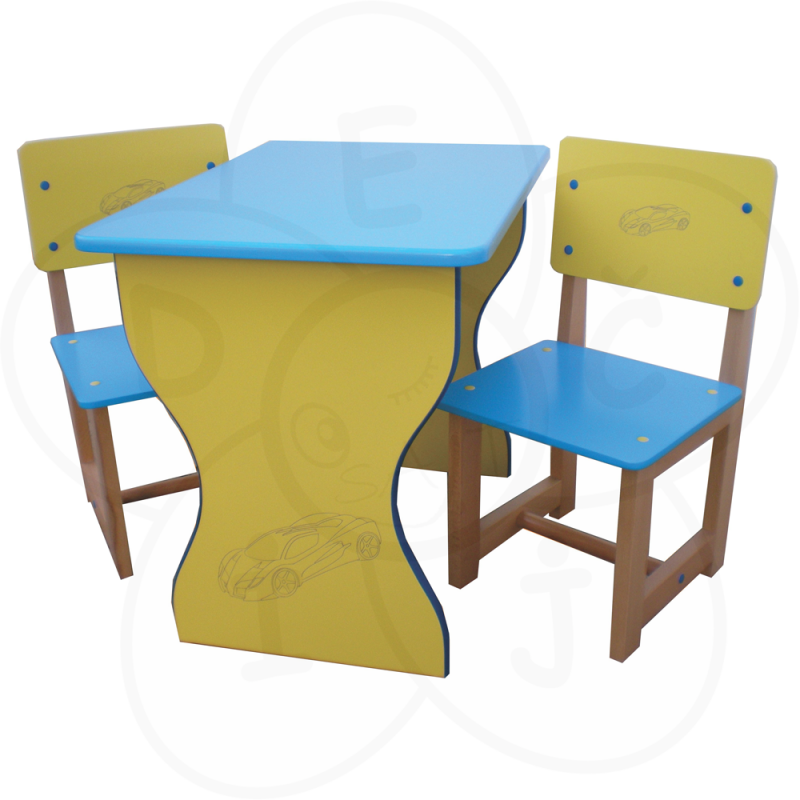 Sto sa dve stolice za dečake plavo/žuti 