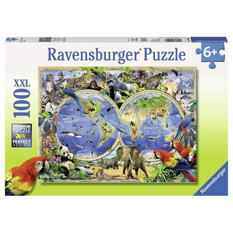 Ravensburger puzzle - Mapa sveta sa zivotinjama 