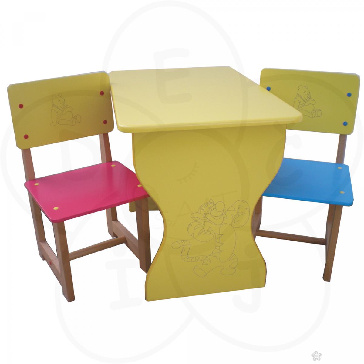 Sto sa dve stolice žuti / roze-plavi 