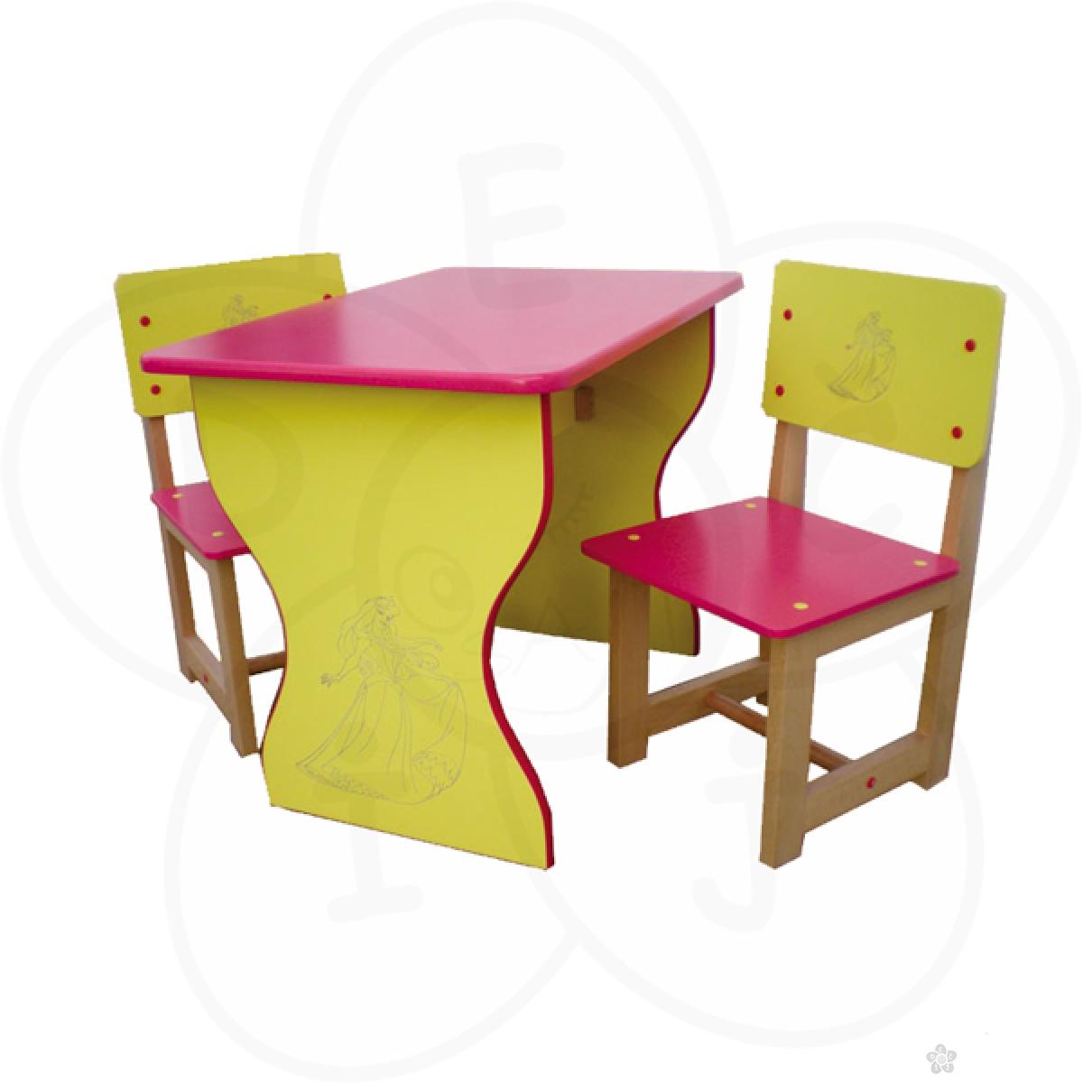 Sto sa dve stolice za devojčice roze/žuti 