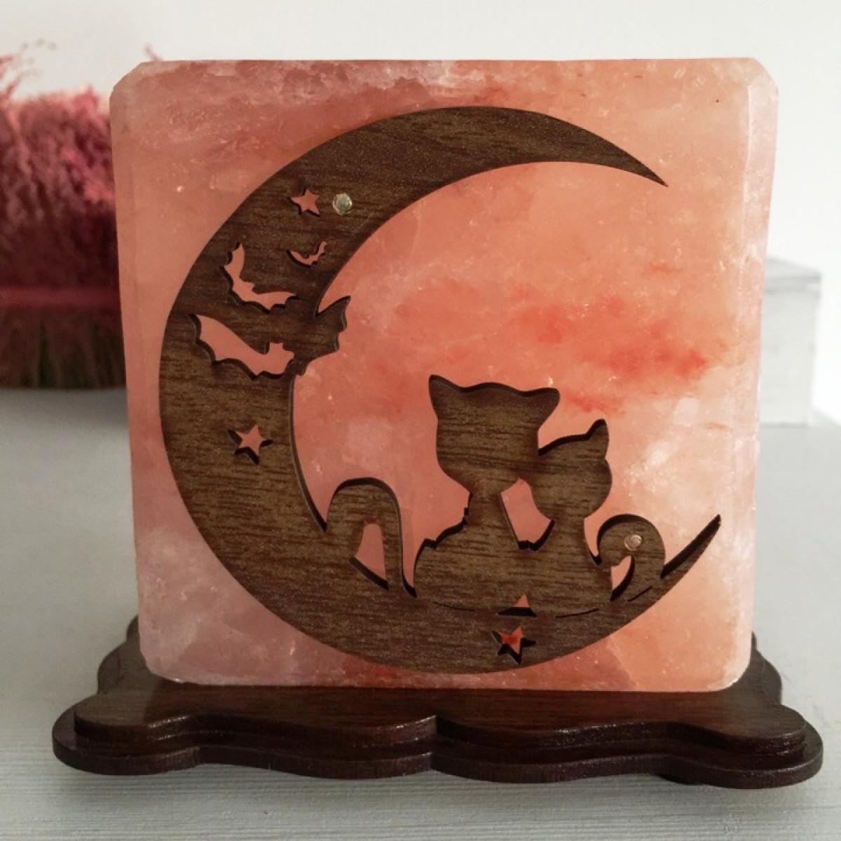 Slana lampa Mačke na mesecu od himalajske soli 