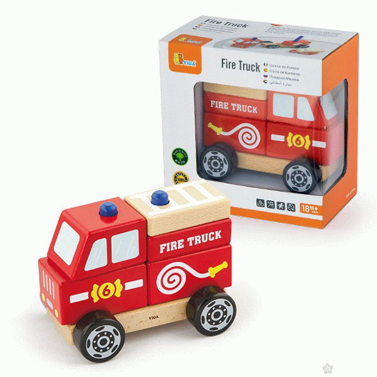 Drvena igračka sastavi vatrogasno vozilo Viga, 50203 