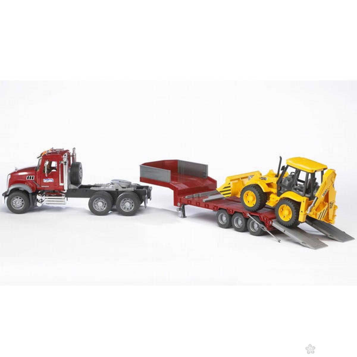 Kamion Mack sa tegljačem i bagerom JCB 4CX Bruder 028138 