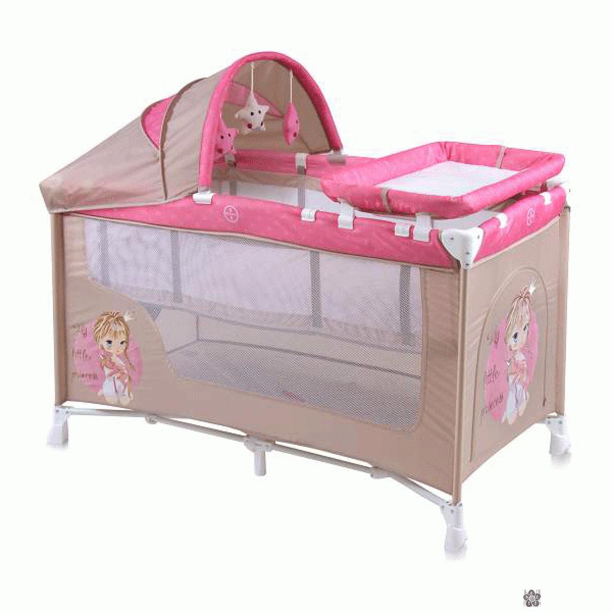 Prenosivi Krevetac Baby Nanny 2 Nivoa Plus Beige & Rose Princess 