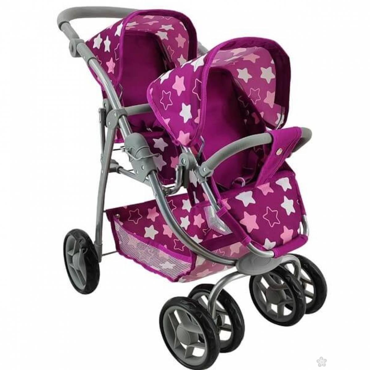 Kolica za lutke Milo Twin  Star Darkm pink 164743 
