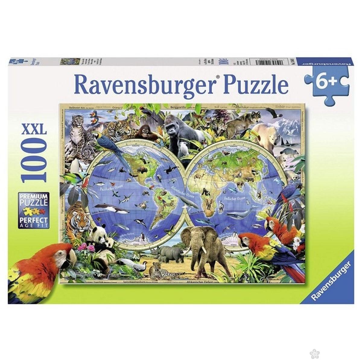 Ravensburger puzzle - Mapa sveta sa zivotinjama 