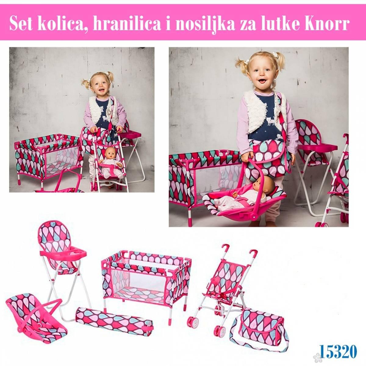 Set kolica za lutke, hranilica i nosiljka 15320 