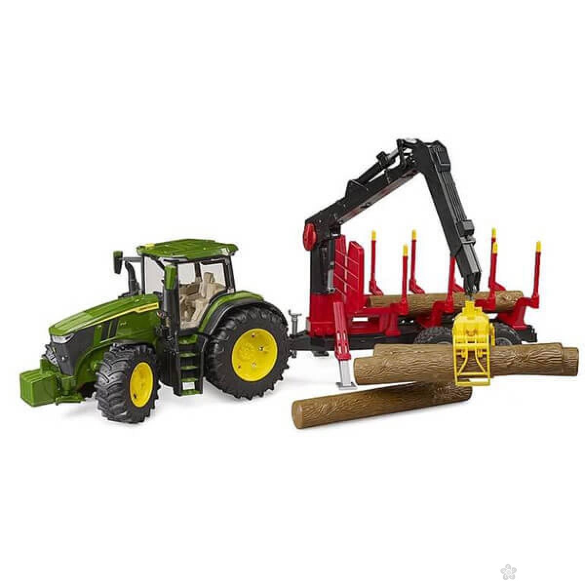 Traktor John Deere 7R 350 sa prikolicom i 4 trupca 031541 